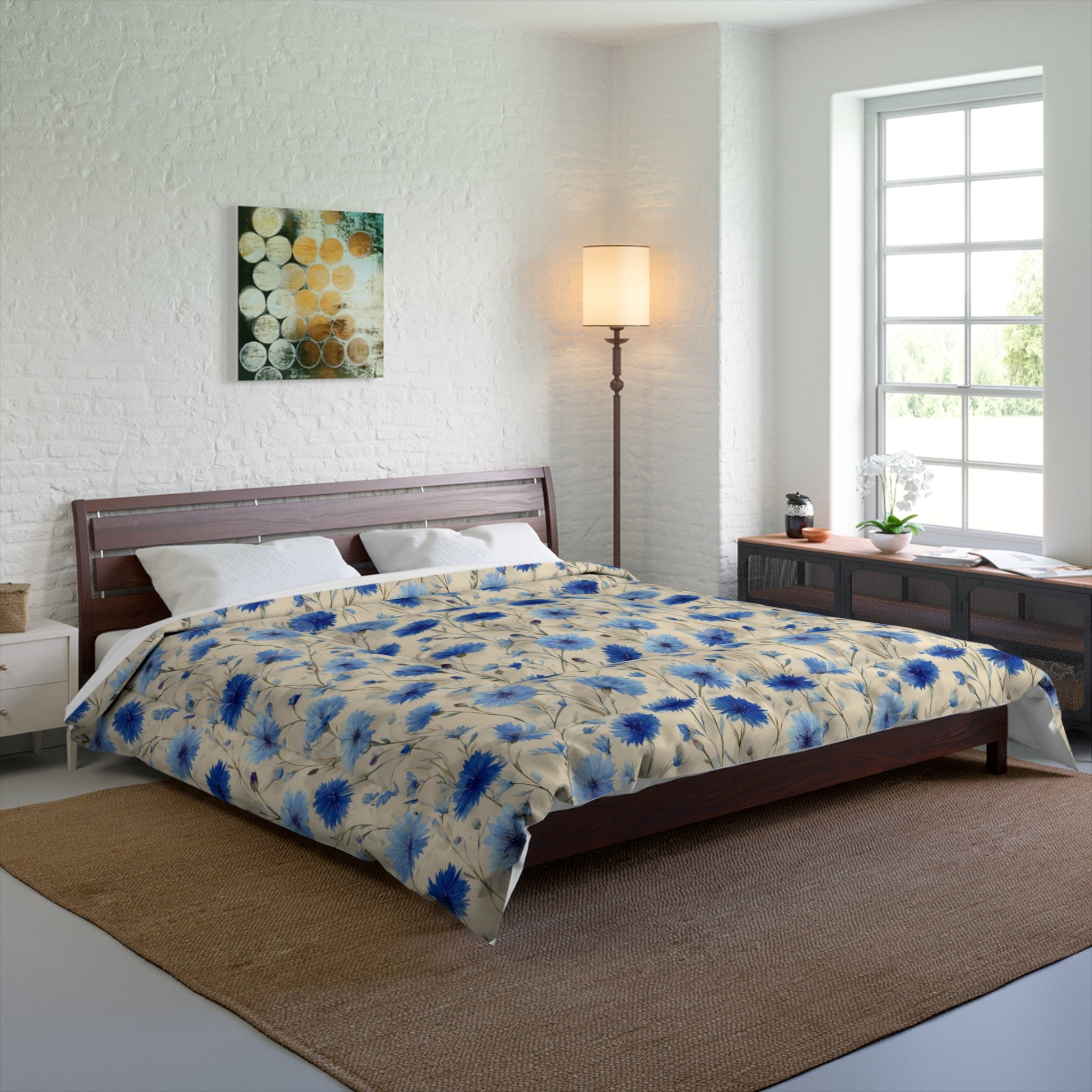 Floral Comforter - Cozy Blue Flower Bedding, Soft Home Decor, Ideal Gift for Housewarming, Bedroom Essentials, Spring Decor