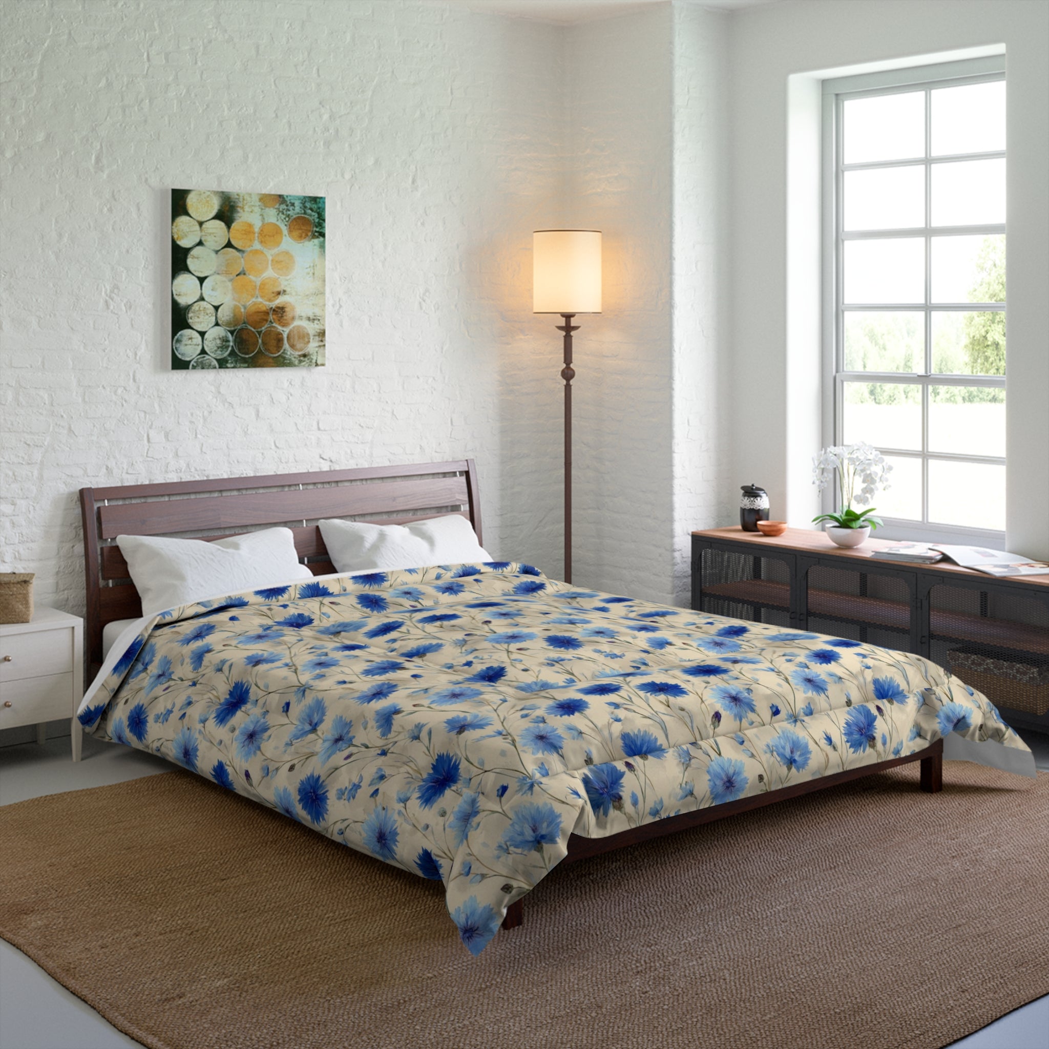 Floral Comforter - Cozy Blue Flower Bedding, Soft Home Decor, Ideal Gift for Housewarming, Bedroom Essentials, Spring Decor