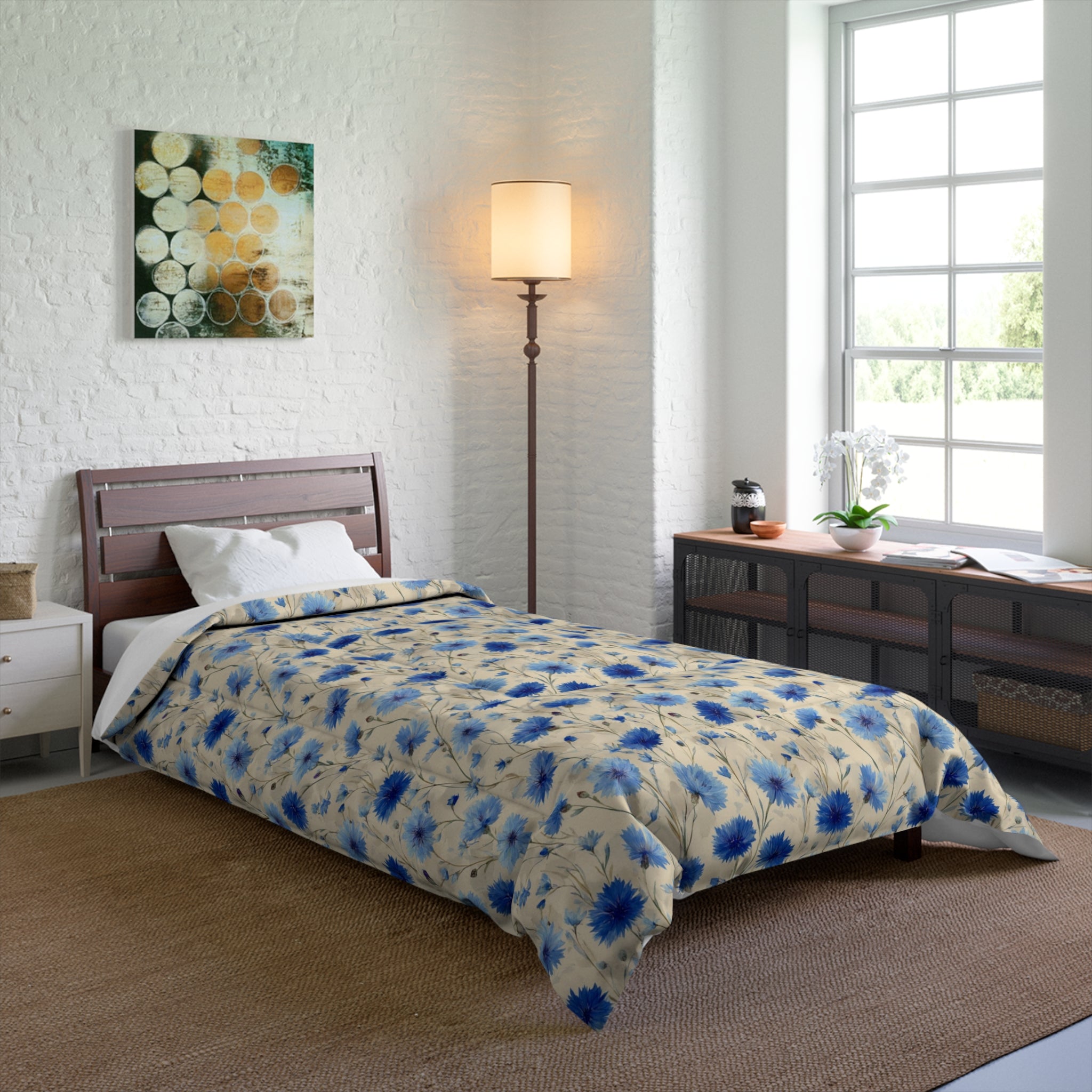 Floral Comforter - Cozy Blue Flower Bedding, Soft Home Decor, Ideal Gift for Housewarming, Bedroom Essentials, Spring Decor
