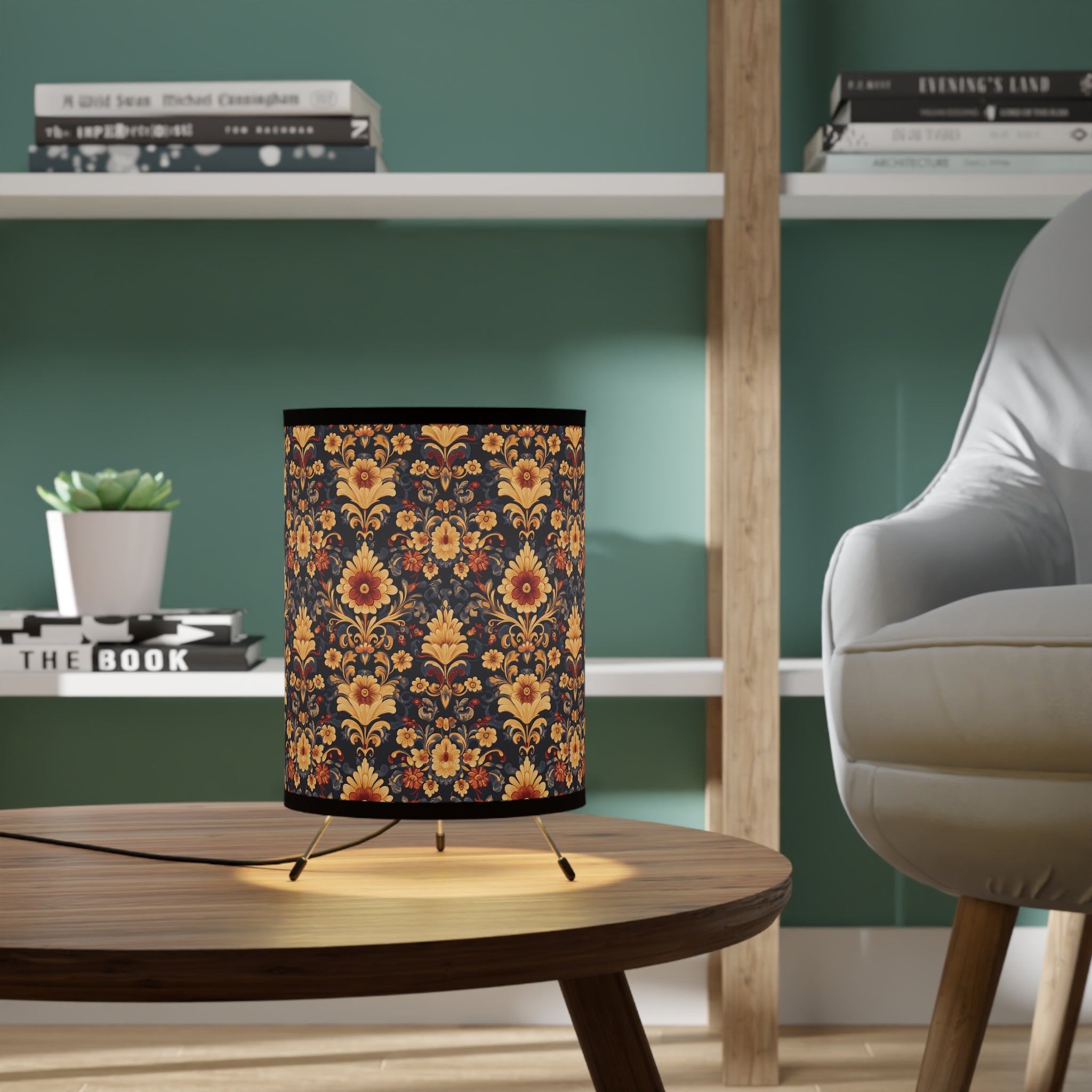 Elegant Floral Tripod Lamp, Vintage Home Decor, Living Room Lighting, Boho Style, Unique Gift