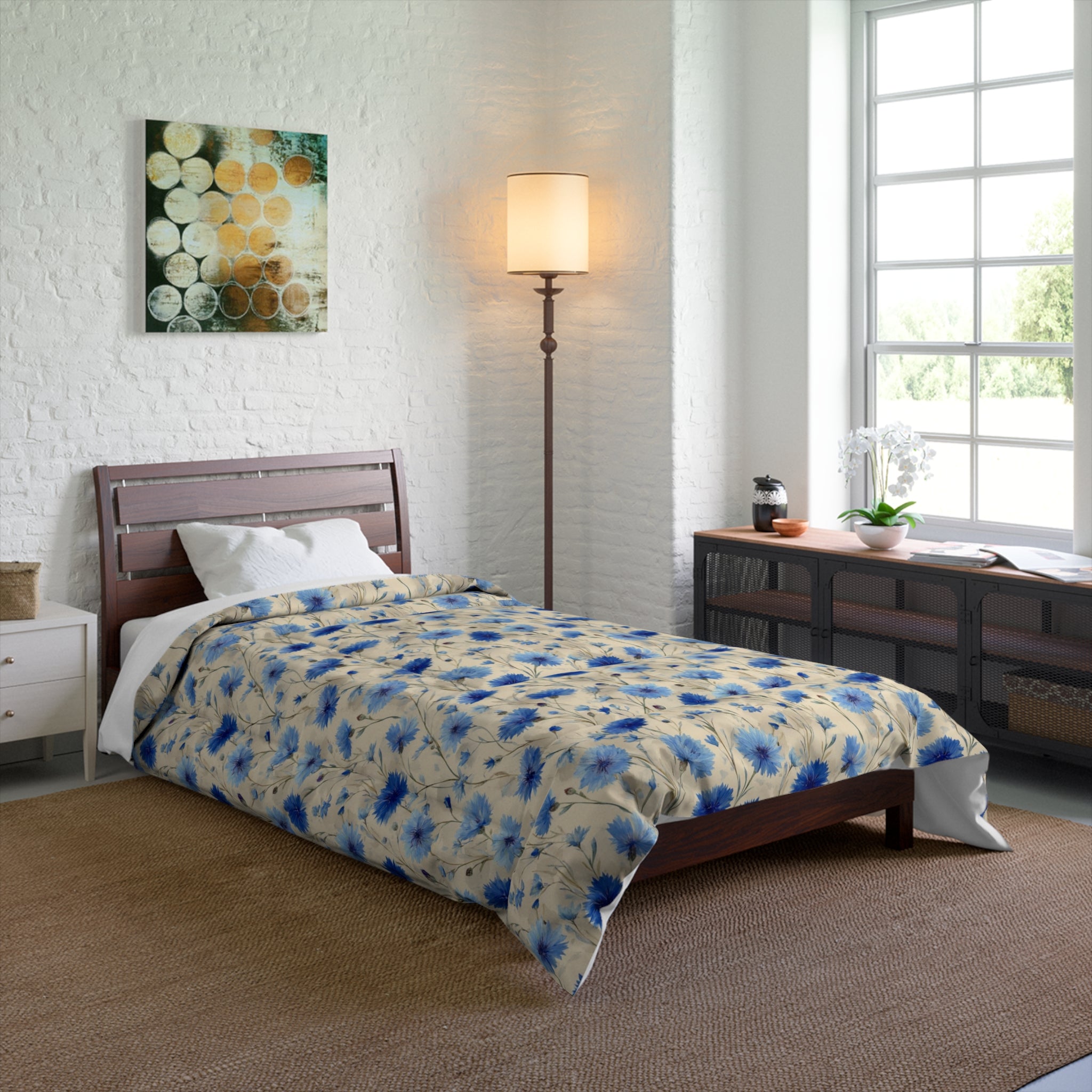 Floral Comforter - Cozy Blue Flower Bedding, Soft Home Decor, Ideal Gift for Housewarming, Bedroom Essentials, Spring Decor