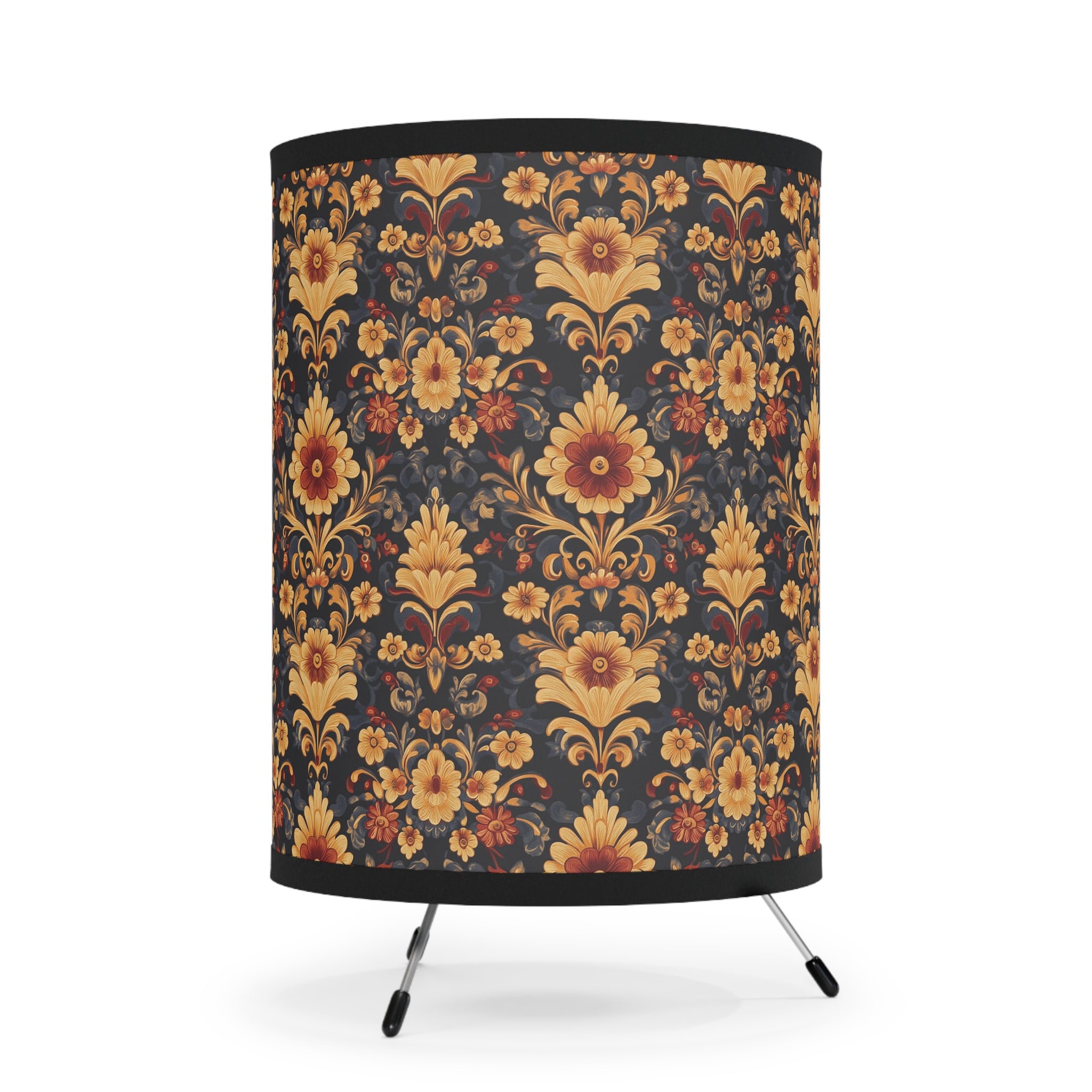 Elegant Floral Tripod Lamp, Vintage Home Decor, Living Room Lighting, Boho Style, Unique Gift